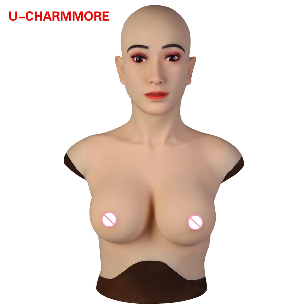 Realistic Female Mask with Boobs Silicone Crossdresser Costumes Drag Queen Male to Female Crossdressing Realistic Bodysuit Skin