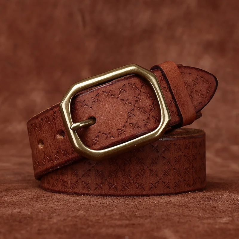 3.8CM Pure Cowhide High Quality Genuine Leather Belts for Men Brand Strap Male Brass Buckle Vintage Jeans Cowboy Luxury Cintos