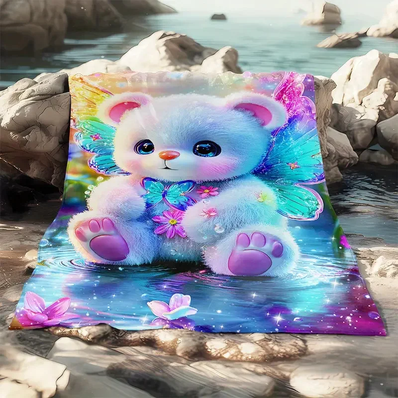Glow in The Dark Bear Flannel Blanket, Soft Lightweight Throw for Sofa Bed Camping, Vivid Digital Print,  Washable All Season