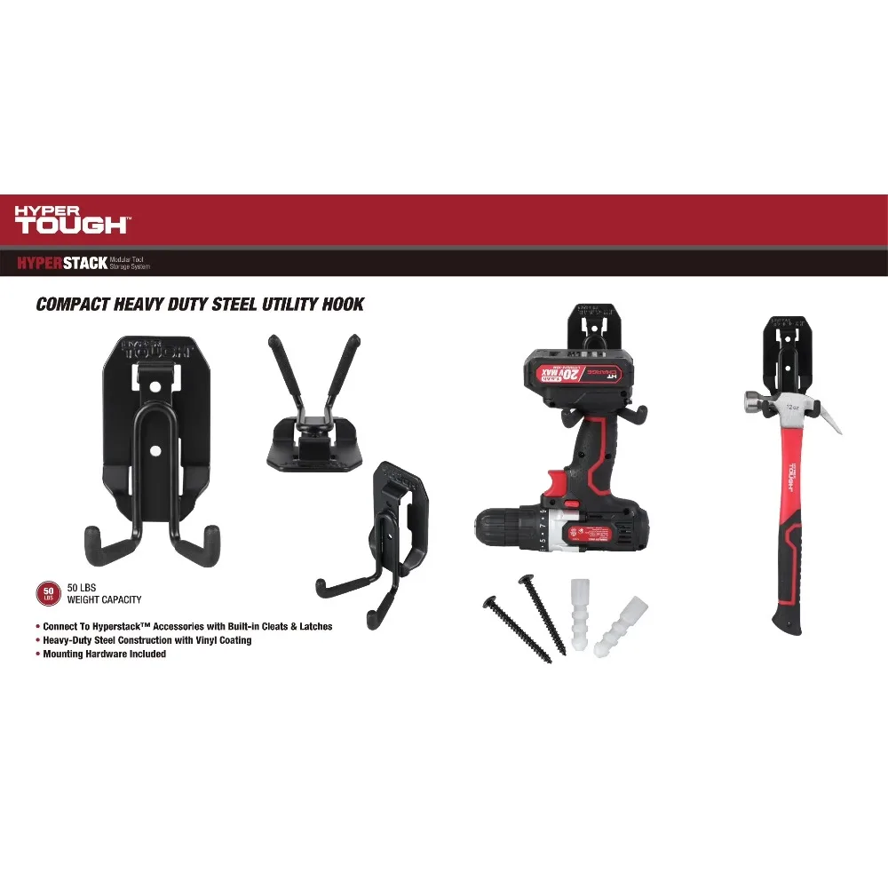Hyper Stack Compact Heavy Duty Steel Utility Hook for Home Garage Storage Organization Black view 3