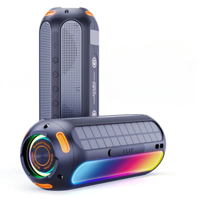 Solar Magnetic Bluetooth Speaker Stereo Sound IPX6 Waterproof with RGB Light 5000mAh Large Battery Camping Sound Box