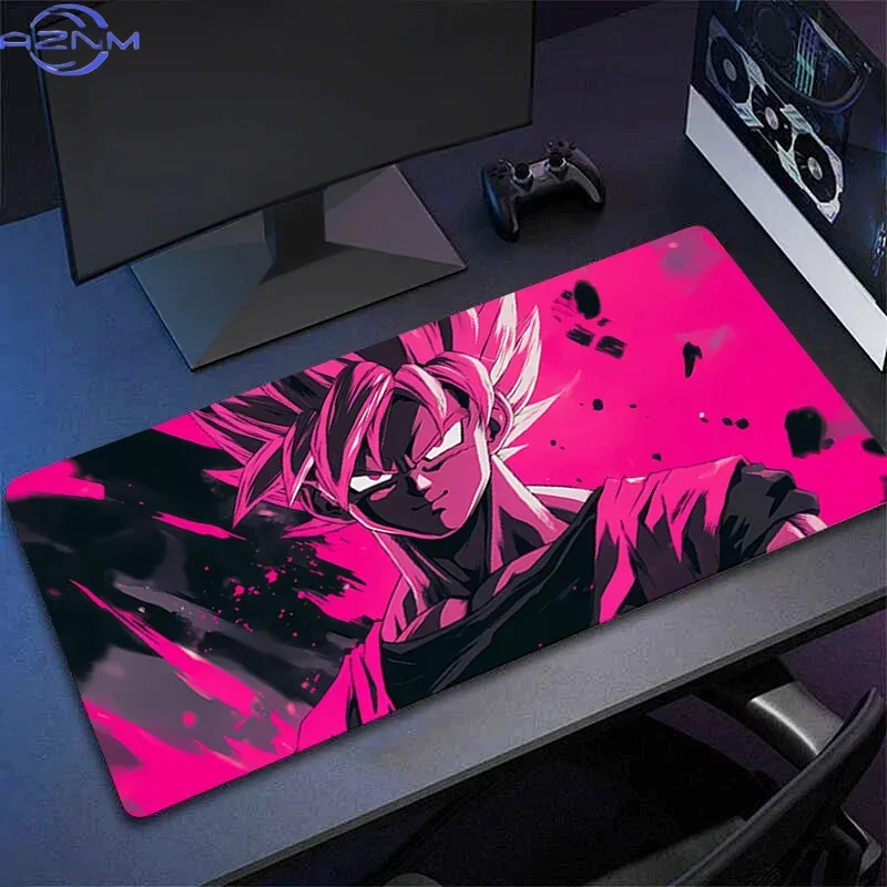 Anime Pink Hair Warrior Mouse Pad, Rubber Anti-slip Gaming Mouse Pad, Black Splash Ink Art Print Desk Mat with Smooth Surface fo