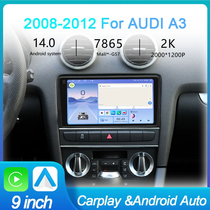

Автомобильный радиоприемник MeiHua Android 14 для Audi A3 2008-2012 гг., мультимедийный видеоплеер, GPS 4G CarPlay, авторадио, беспроводной 7865, стерео DSP 2K