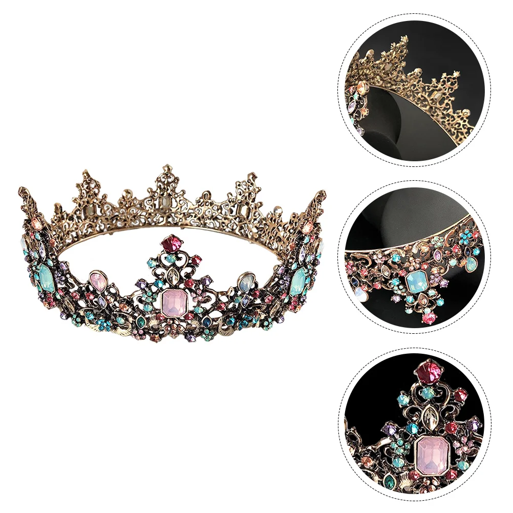 

Golden Crown Headpiece Seven Color Rhinestone Alloy Vintage Women Headdress Wedding Party Bridal Hair Accessories