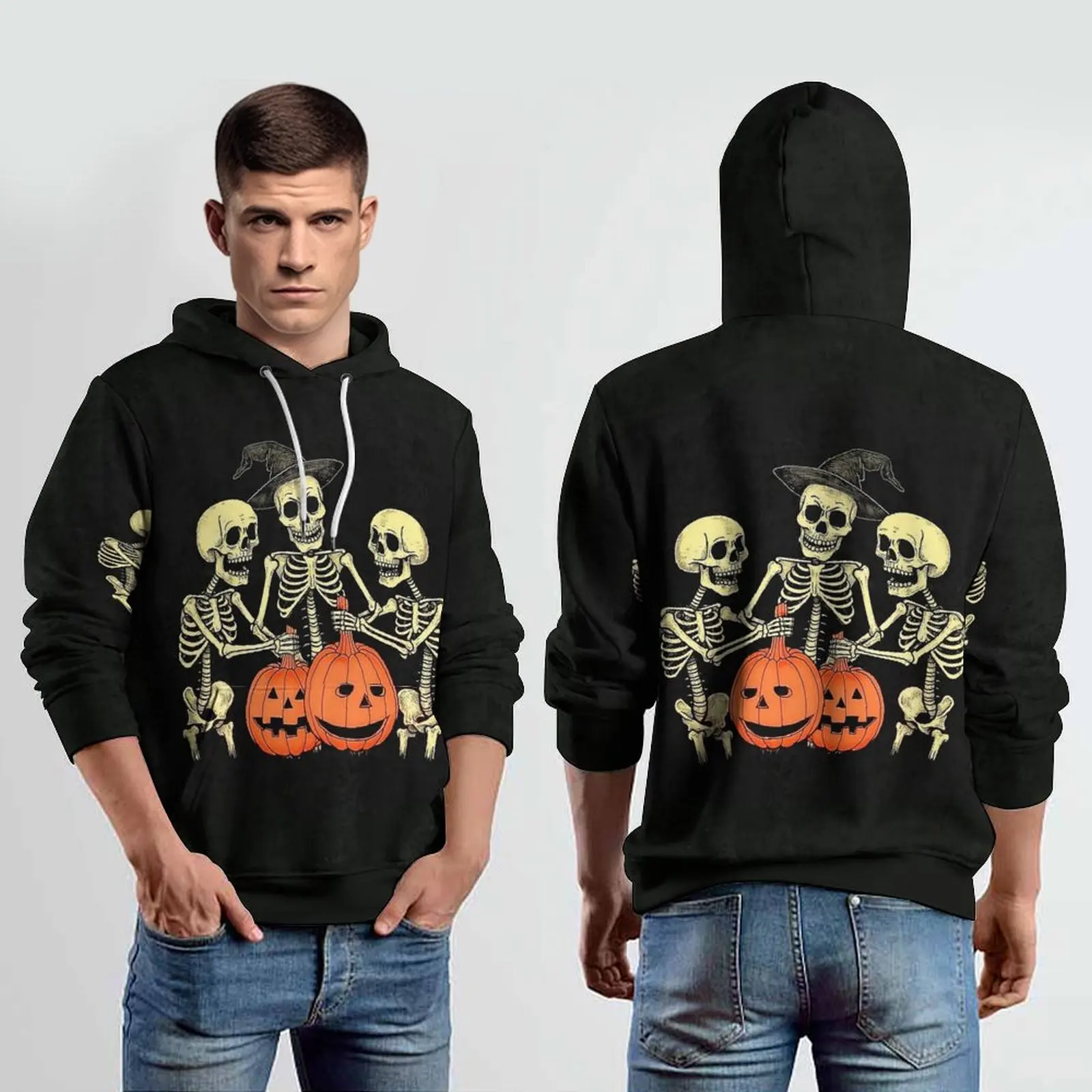 New 3D Printed Hoodies Fun Design Halloween Pumpkin Skull Men's Hoodie Fashion Sports Streetwear with Pocket Sweatshirt Pullover