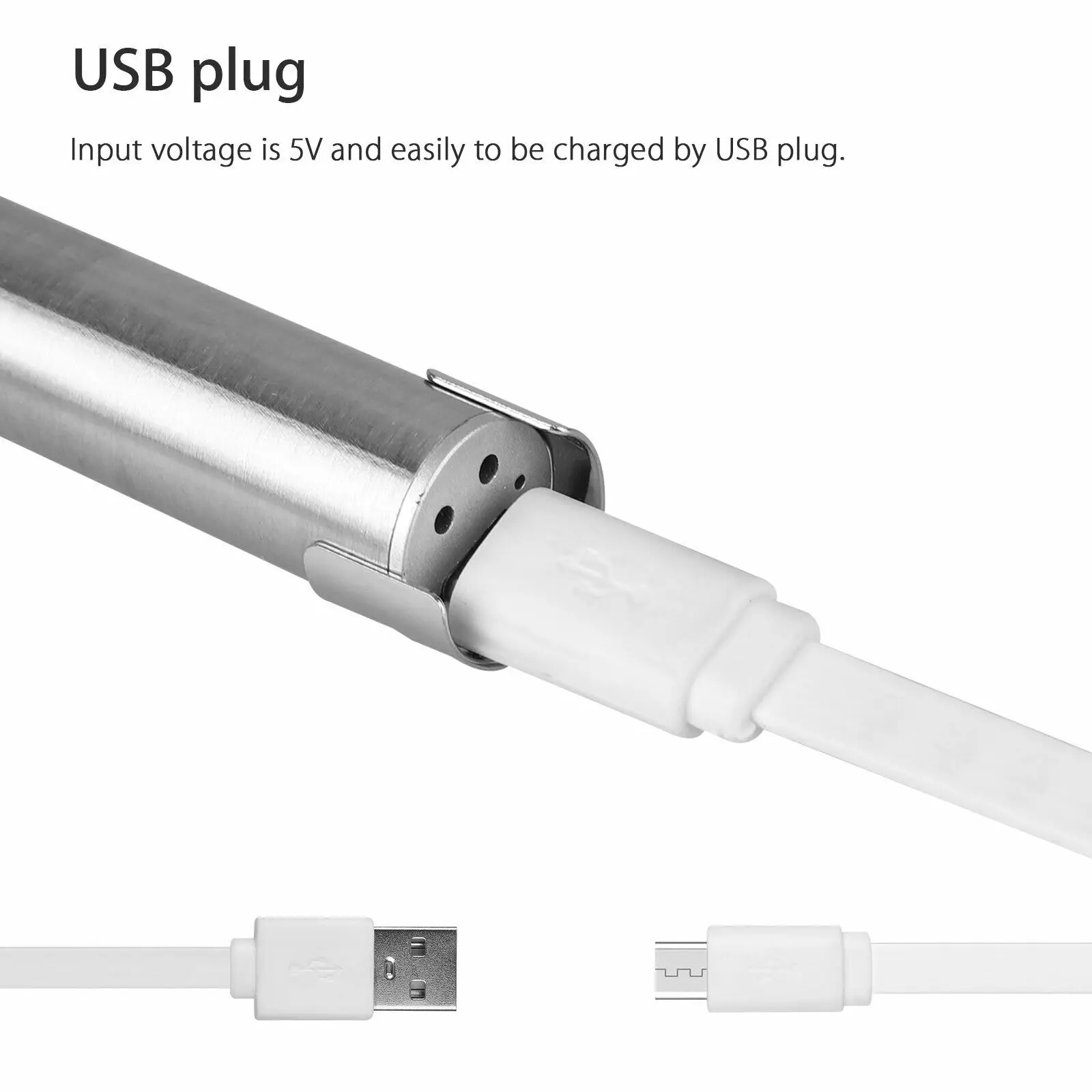 D5 5" Led Usb Rechargeable Mini Tactical Flashlight Stainless Steel Torch Pen Light Doctor Checking Mouth Ears Nose Inspection