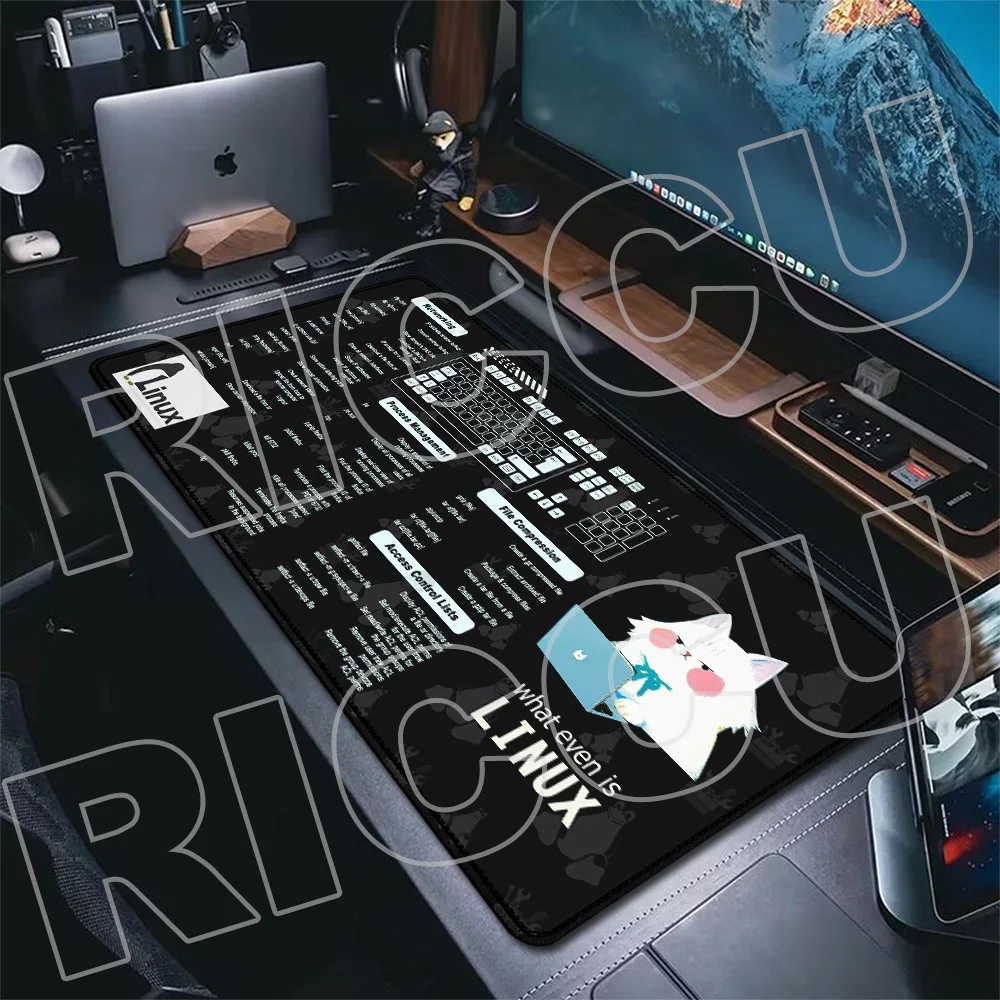 RICCU Cute cat Linux Commands Line Mouse Pad Large office Accessories Mat 400x900mm Mousepad Shortcuts Programmer XXL Desk Mat