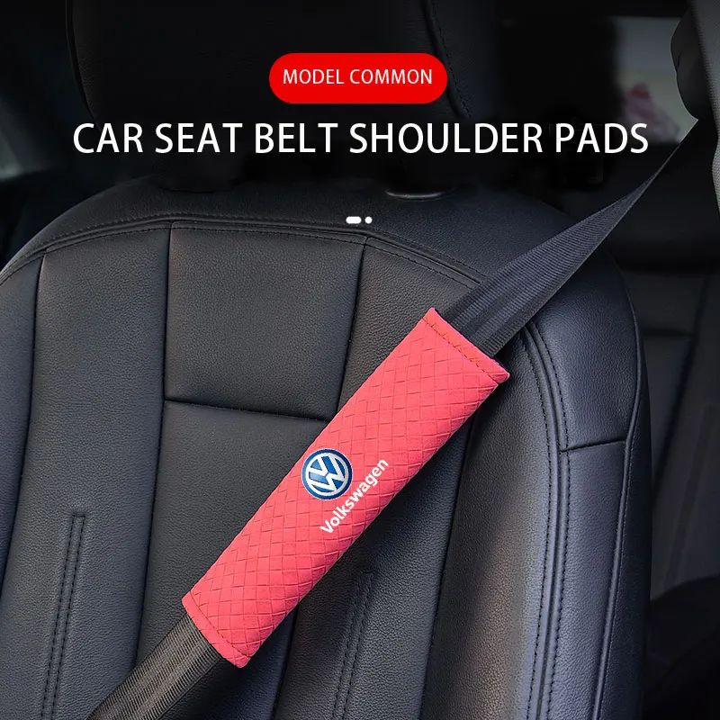 Наплечный Чехол для автомобильного ремня безопасности, кожаная мягкая накладка на плечо и шею с логотипом для Volkswagen Jetta, Golf, Polo, Passat, GTI, Tiguan, Atlas Eos, 2 шт.