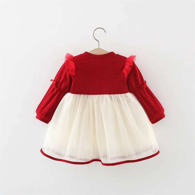 Autumn Baby Girl Long Sleeve Mesh Dress Lace Bow Cute Party Children Clothing Fashion Korean Style Toddler Kids Costume 0 To 3Y