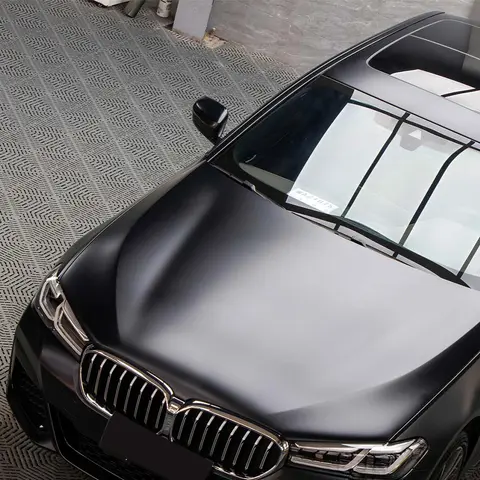 Premium PET Satin Svart Vinyl Bil DIY Klistermärke Matt Satin Svart Bilfolie Fordons Karosseri Klistermärke Dekaler Inslagning Bubbelfri 10 best sales matt svart vinylfolie för bilen - №7