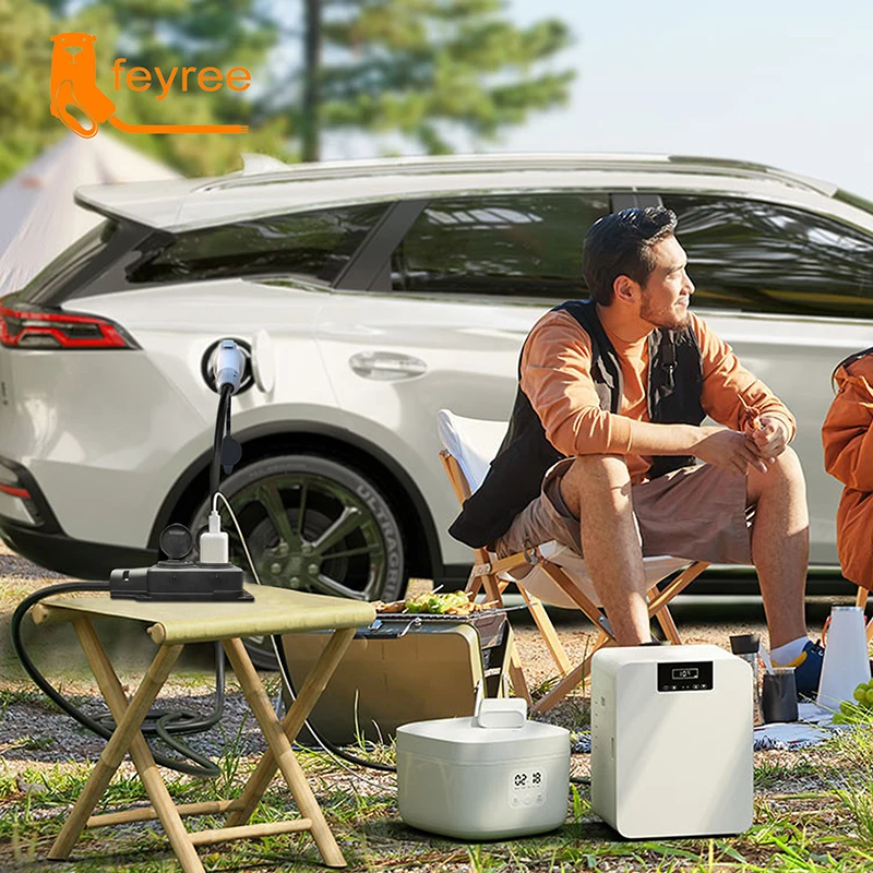Feyree Kabel mit EU-Steckdose für Outdoor-Powerstation, Elektroauto-Seitenauslassstecker EV (nur für Fahrzeuge mit V2L-Unterstützung), Typ 1, 16A Ladekabel