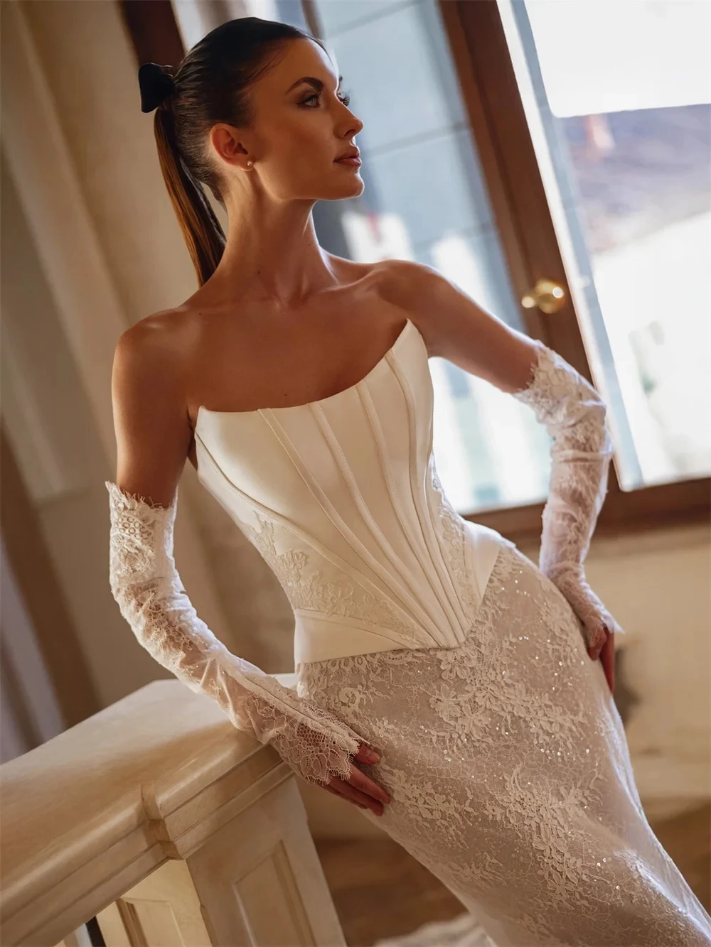 فستان زفاف حورية البحر رائع 2026 بدون حمالات دانتيل زينة سويب تراين العروس زي العرائس جديد vestidos de noiva #2