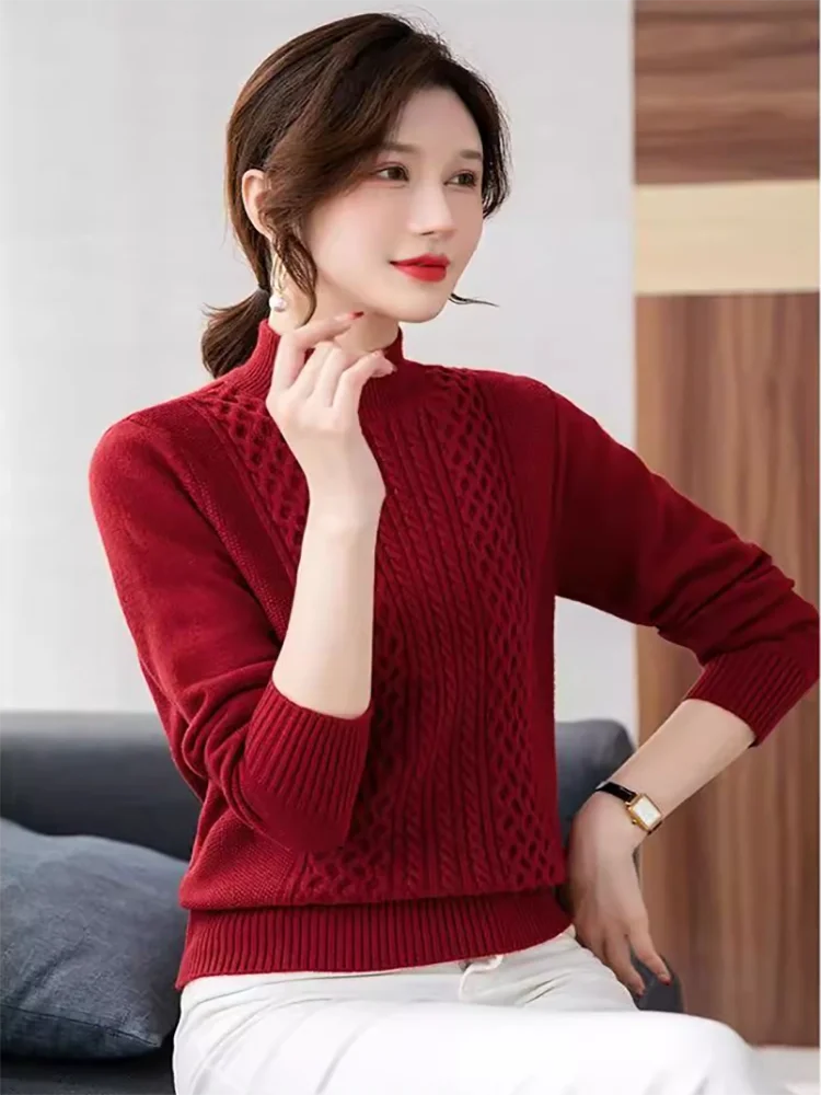 Autumn Winter 2025 New Knitwear Women's Outer Wear High Neck Loose Long Sleeve Sweater Warm Base Shirt Tops