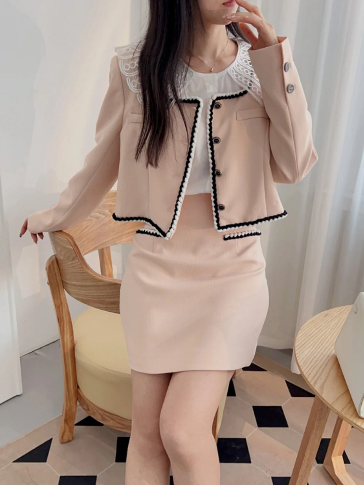 

MICOAT Ele ort Jaet Юбка Комплект женской с очаровательным воротником Embellied Commute Sle Pure Color Осенняя коллекция