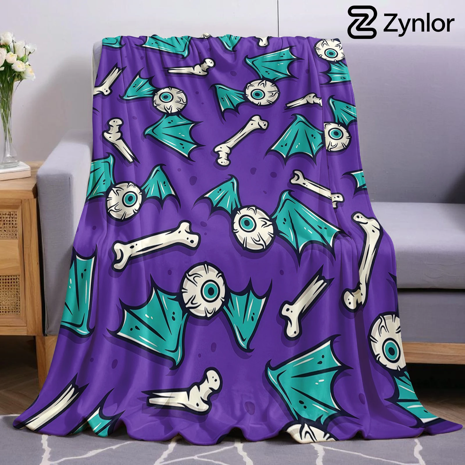 Purple Halloween Eyeball Bat Ultra Soft Sherpa Fleece Blanket Fluffy Warm Halloween Cozy Throw for Sofa Couch Bedroom All season