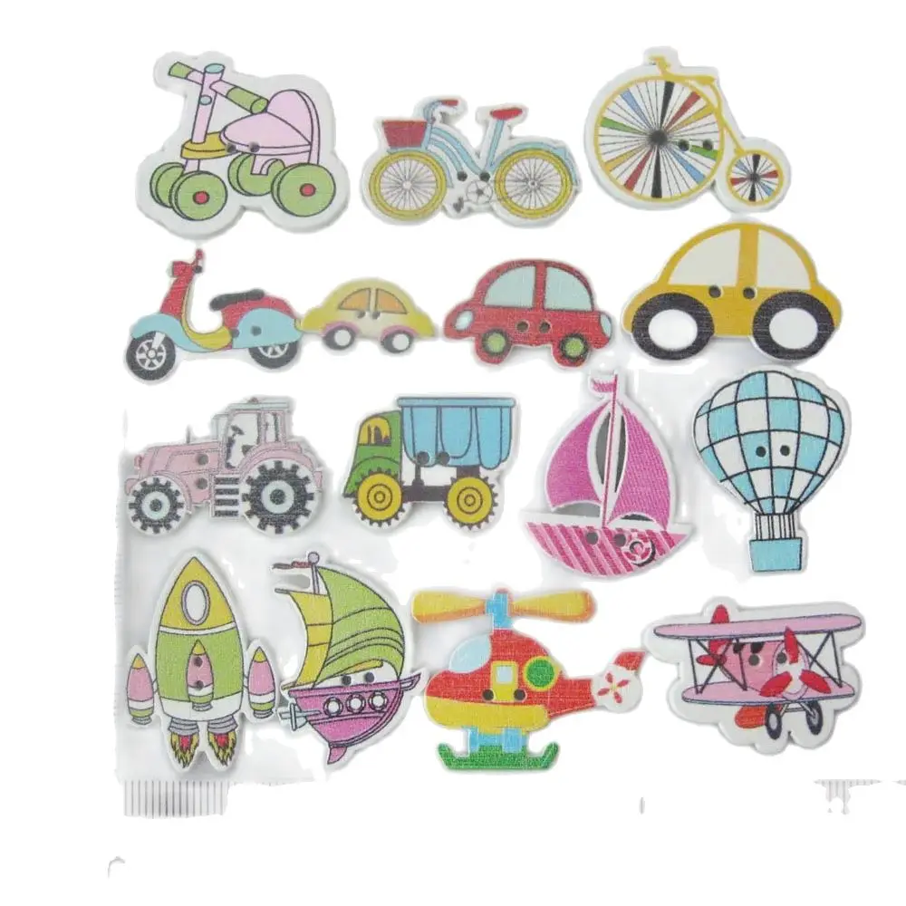 WBNKWA Various Car/Bike Mix 50Pcs Wood Children Clothes Buttons DIY Sewing Decoration Scrapbooking Accessories