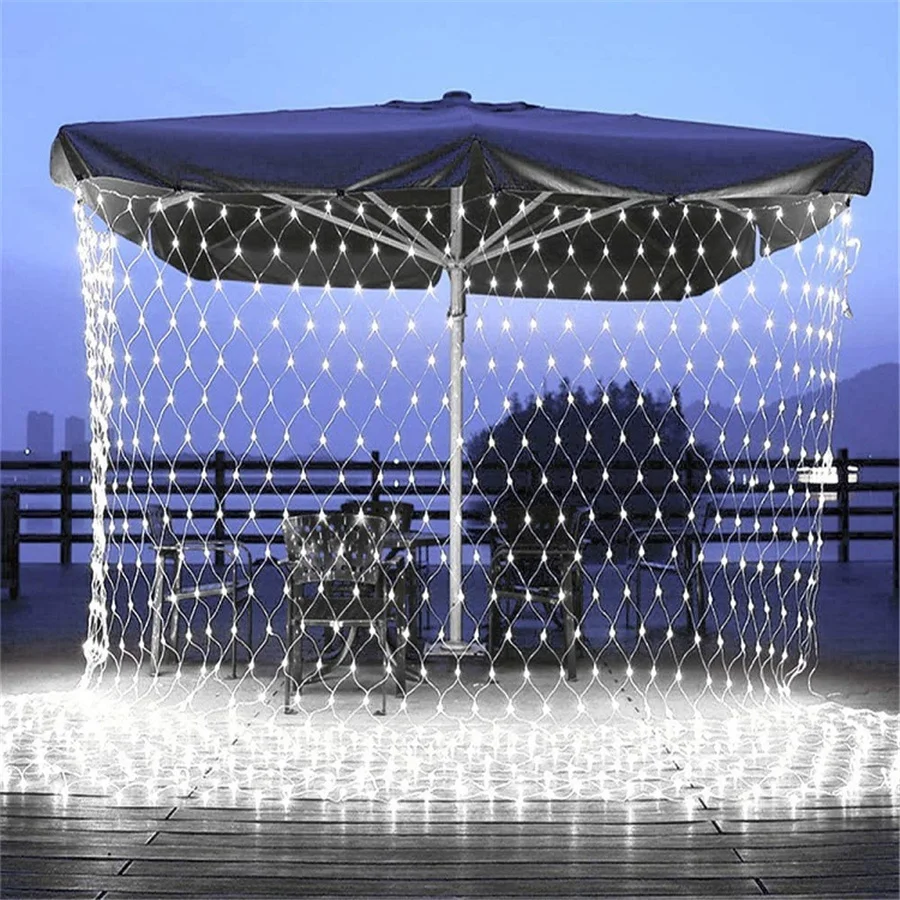 PAMNNY 2x2/3X2M LED Christmas Mesh Fairy String Lights Outdoor 8 Modes Garden Wedding Garland Icicle Lights for Holiday Lighting