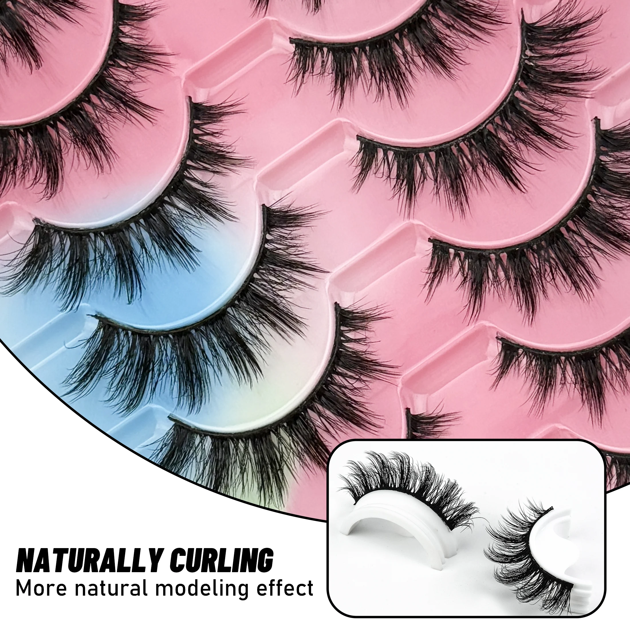 10 Pairs D-Curl Fluffy False Eyelashes, For Daily Makeup Extension, Beginner-Friendly Easy To Apply,Reusable High-Quality Lashes