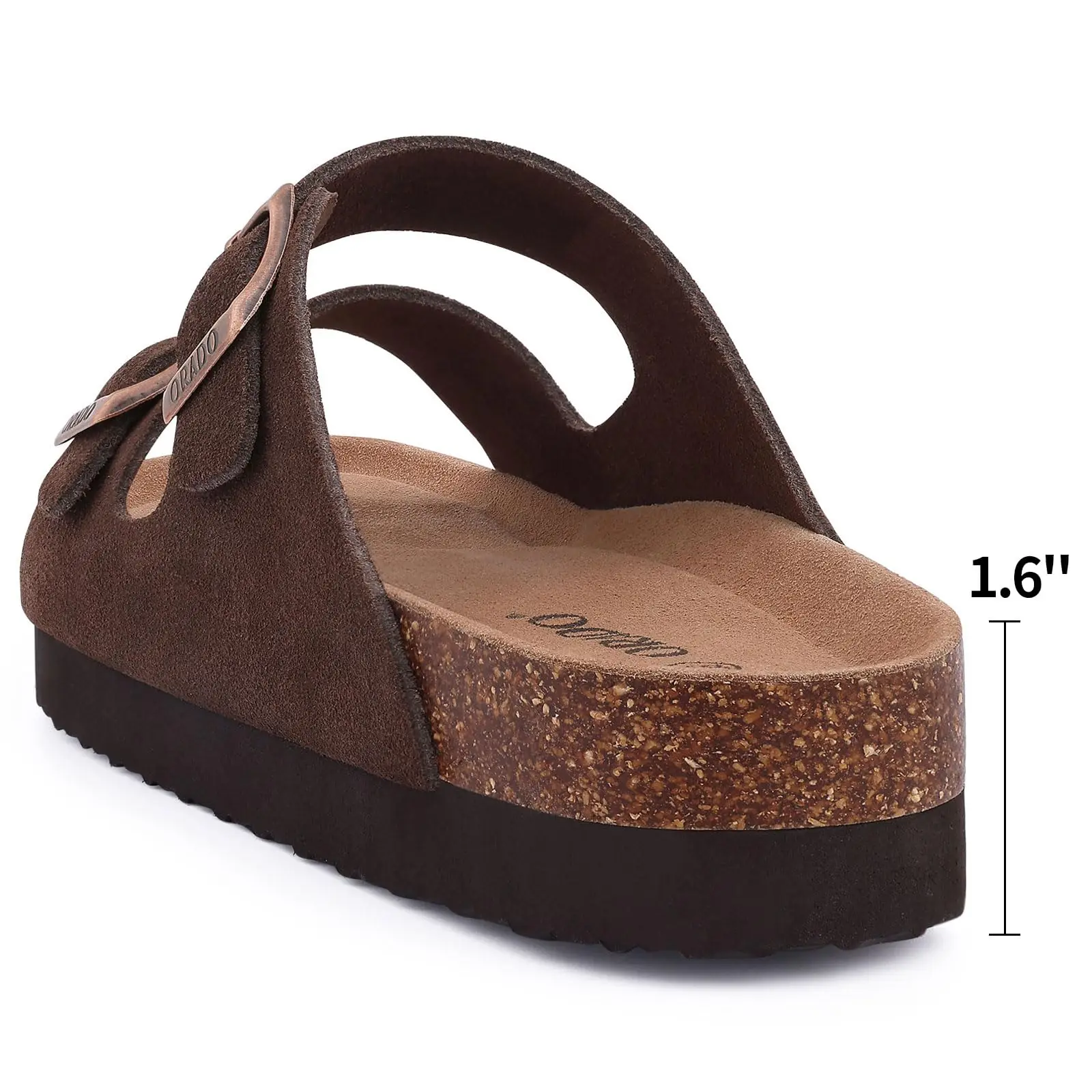 Litfun Classic Leather Cork Slippers Women Fashion Suede Flats Sandals Thick Footbed Cork Slides Unisex Outdoor Beach Slippers