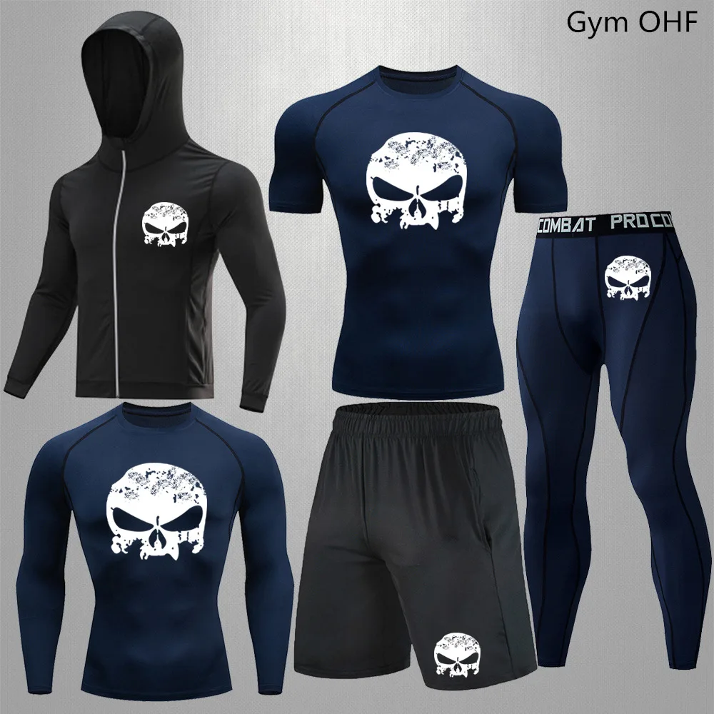 Sports suit men's fitness clothes five piece set speed high elasticity training tight fitting clothes