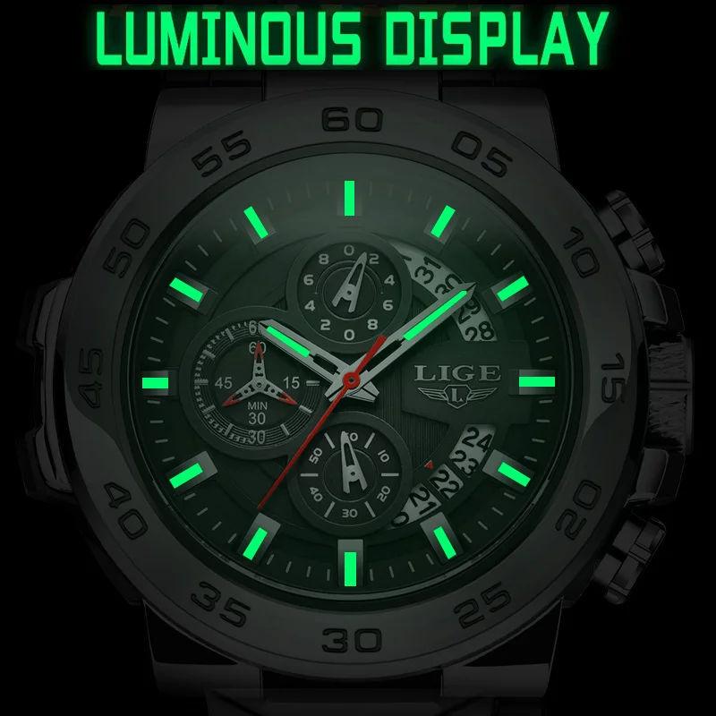 LIGE Sports Man Wristwatch Waterproof Luminous Date Quartz Men Watch Big Dial Silicone Watches for Men Male Clock Reloj Hombre