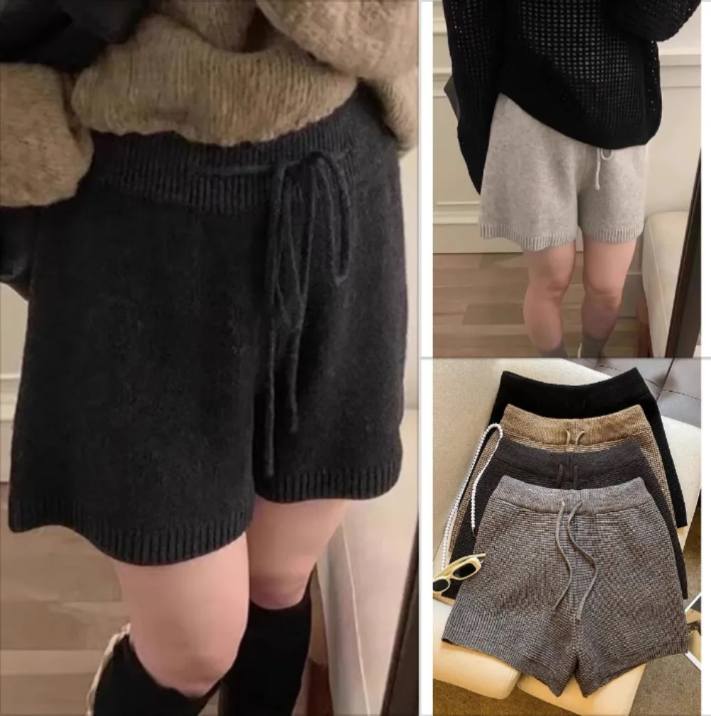 

Модные женские трикотажные шорты с высокой талией, свободные, широкие, А-силуэт, серые, повседневные, на резинке