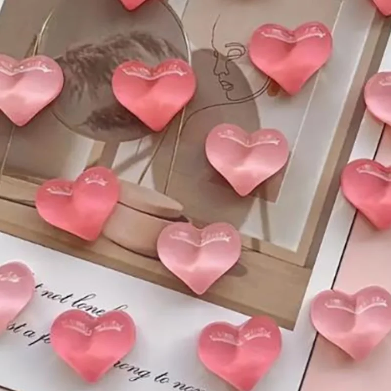 

6pc Pink Heart Shaped Refrigerator Magnets Set Strong Plastic Water Ripple Design Magnetic Whiteboard Picture Fridge Accessories