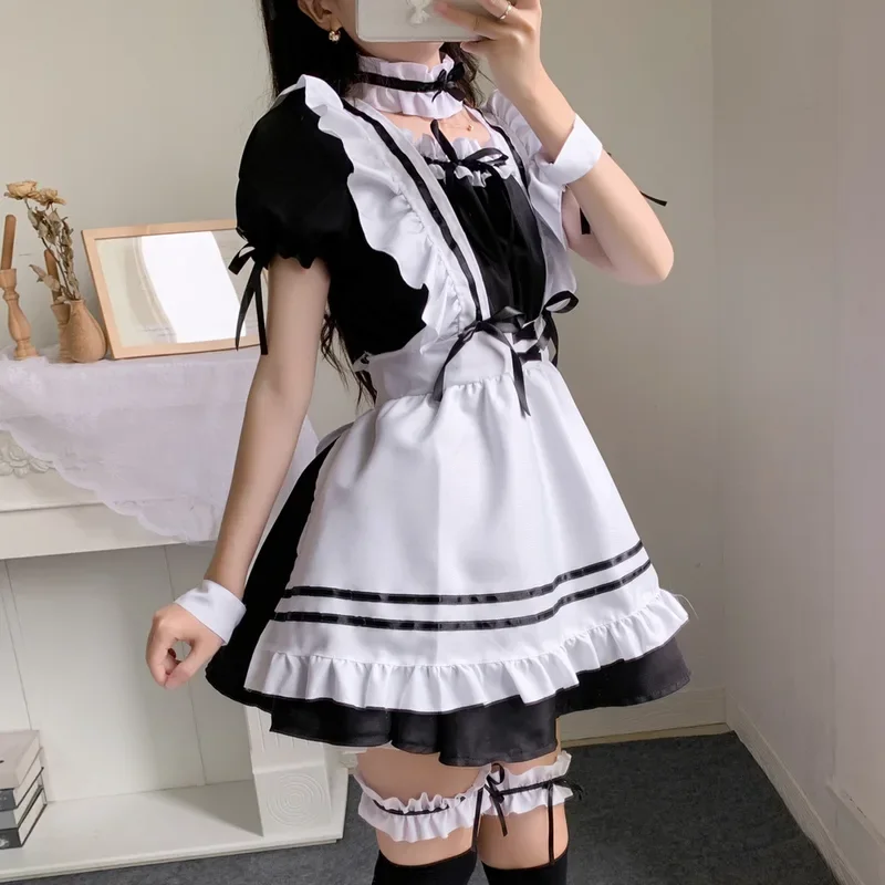 Game miracle zhki cosplay costumes red wine sweetheart dress black cute Lolita elegant clothes Cafe costume apron dress