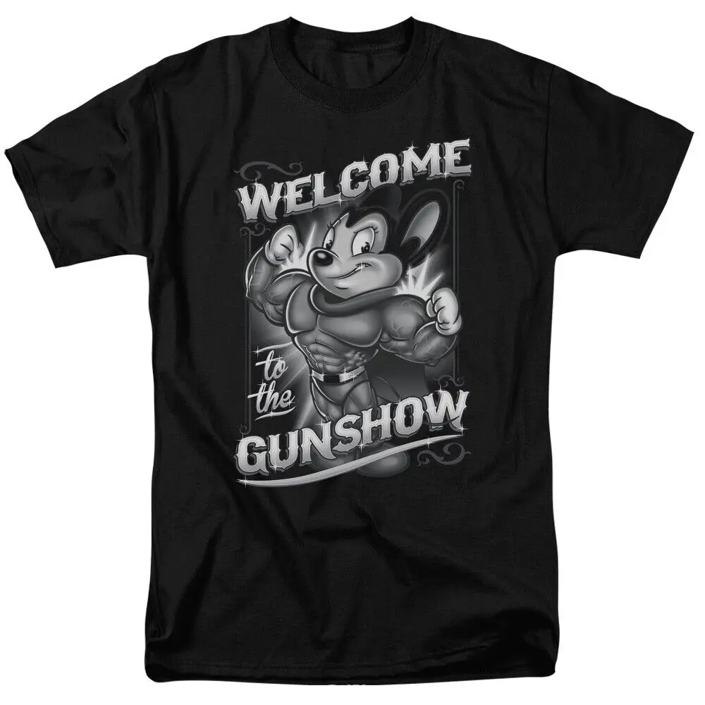 

Mighty Mouse Mighty Gunshow T Shirt Mens Licensed Cartoon Merchandise Black