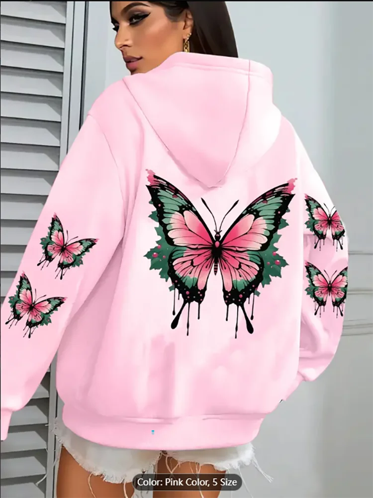 Sweat à capuche avec poches Sweat-shirt zippé confortable pour l'automne et l'hiver Design décontracté et élégant Coupe confortable Vêtements décontractés Imprimé papillon