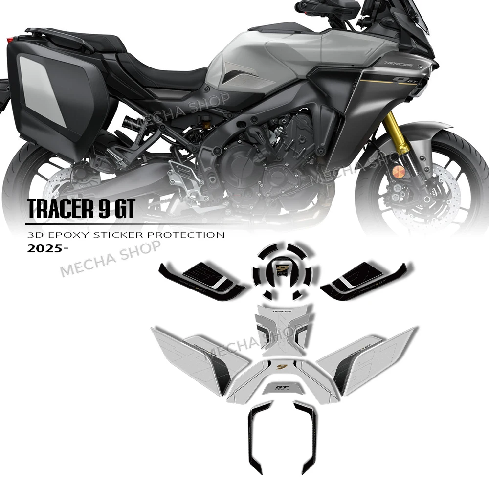

Для Tracer 9 GT 2025 защитная наклейка на бак мотоцикла 3D наклейка из эпоксидной смолы Tracer 9GT Tech черный/керамический лед