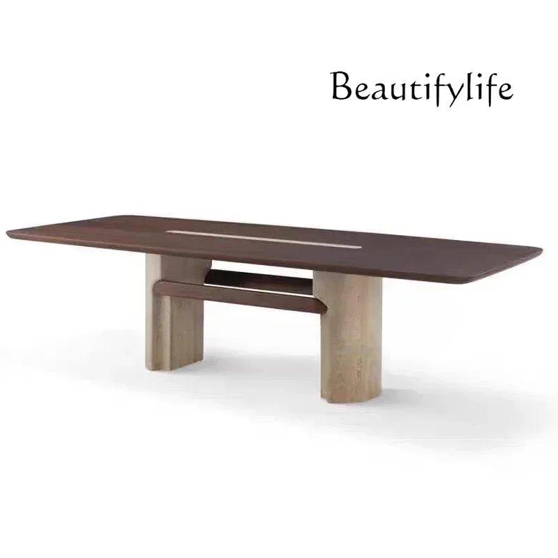 NEW V Medieval Style Light Luxury Solid Wood Dining Table Design Villa Large Flat Floor Travertine Advanced French Dining Table