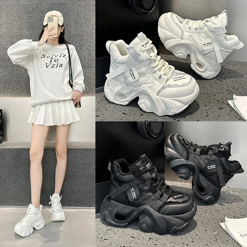 

Women's High-Top Dad Shoes Fleece-Lined Thick-Heeled Versatile Leather Casual Shoes Spring 2026 round Toe Rubber Outsole