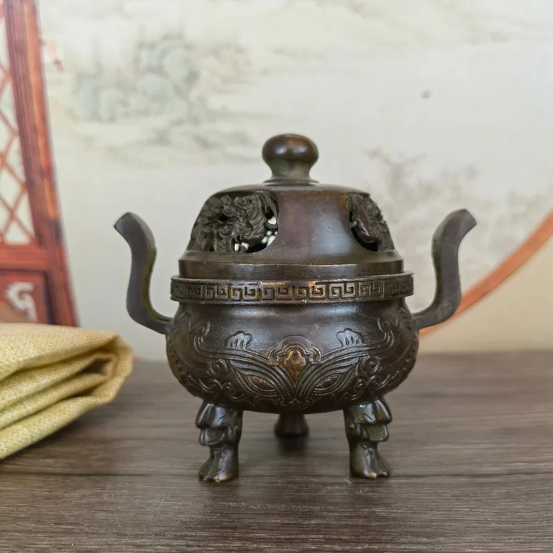 

Antique Style Three-Legged Qianlong Incense Burner Ornament Vintage Retro Three-Legged Incense Burner Craft Ornament