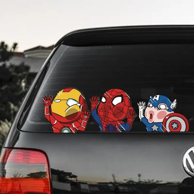 Lindas pegatinas de dibujos animados de Iron Man, Deadpool, Capitán América, Hello Kitty, Mario, Mickey, para carrocería de coche, ventana, motocicleta, reflectantes.