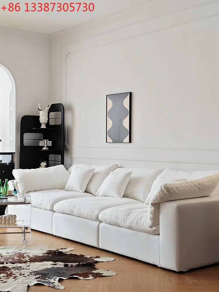

Cotton and linen sofa straight row cream soft cloud fabric living room home