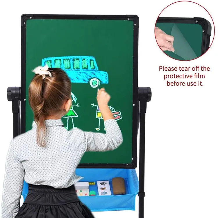 Children's Drawing Dry Erase Magnetic Drawing Board with Tinplate Plastic Border with Double-Sided Whiteboard and Blackboard