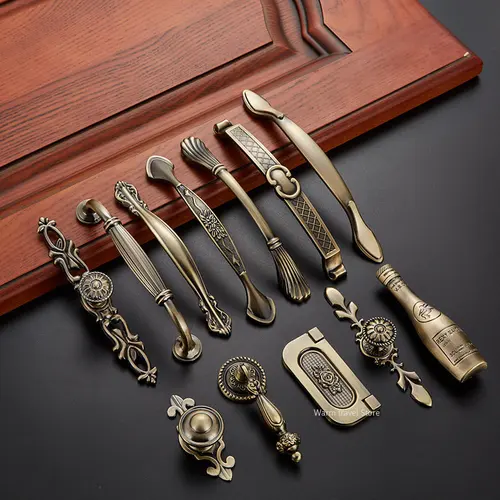 Imagen 2 del producto Tiradores europeos, tiradores de puertas antiguos Retro, cajón de aleación de Zinc, accesorios simples para muebles de armario, manija de gabinete verde antiguo