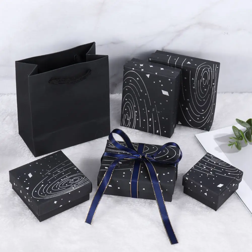 Hot SALE Jewelry Gift Box Star Hot Silver Jewelry Box for Jewelry Earrings Ring Necklace Bracelet Black Gift Bag Carton