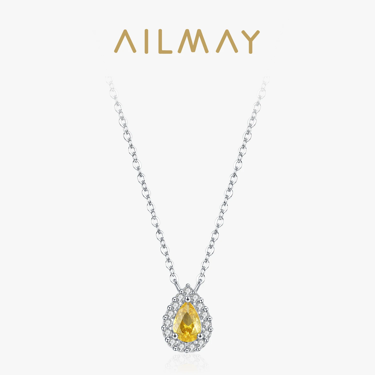 

Ailmay стерлингового серебра 925 пробы, блестящий желтый циркон, ожерелье для женщин, изящные свадебные украшения с каплями воды
