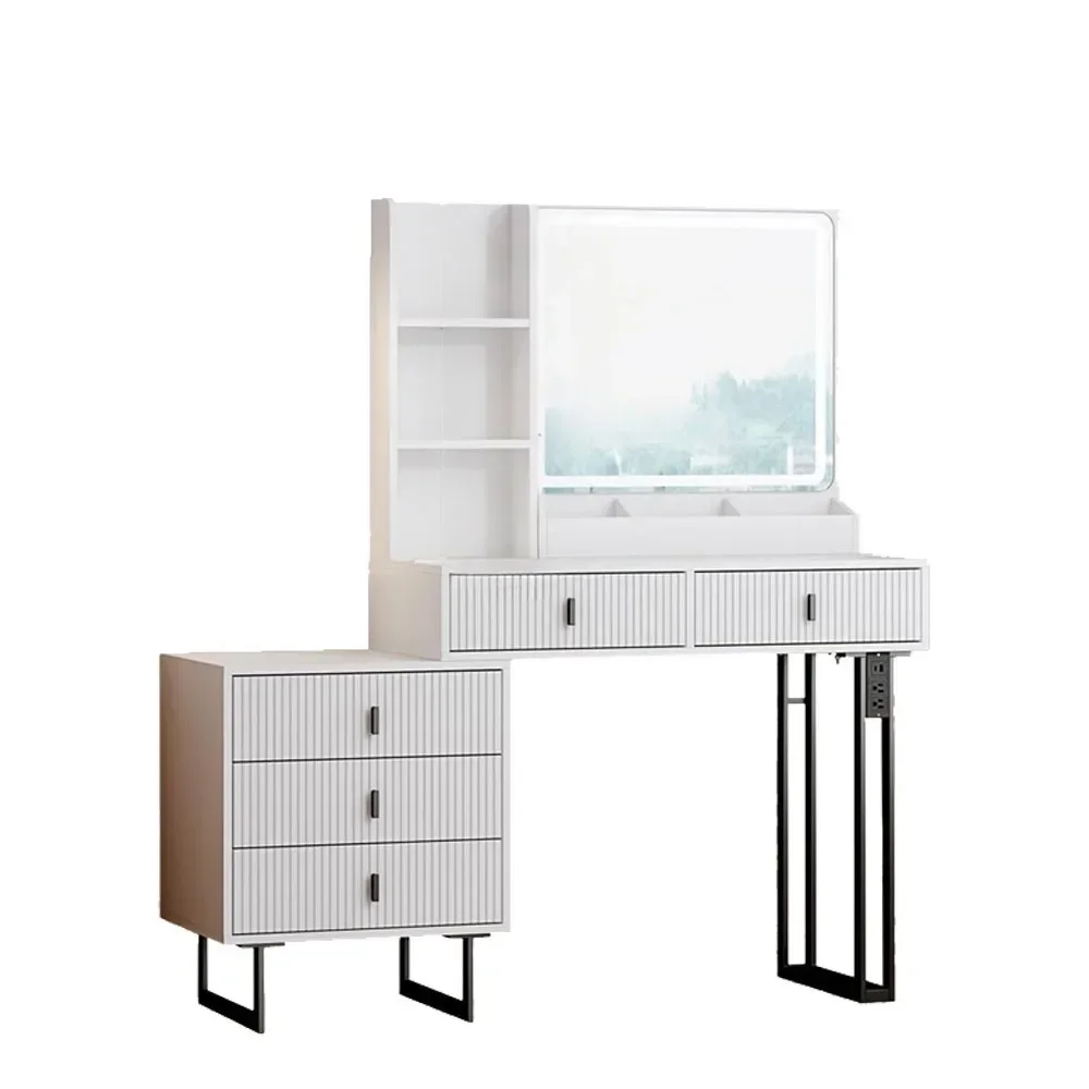 Dresser with 3 color touchscreen dimming mirrors, dresser with charging station, modern retractable dressing table Dressers