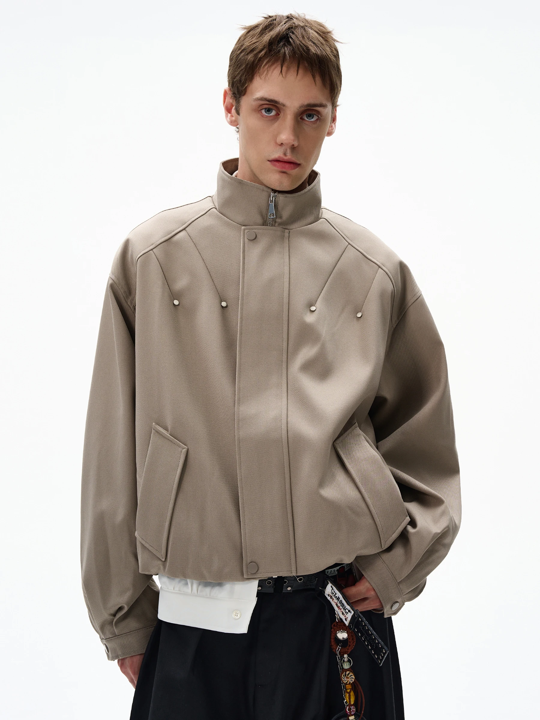 

MADWITCH Американское свободное пальто с заклепками Flight Jaet, мужское и женское пальто с воротником-стойкой, модное пальто Harlingston, длина ор, полиэстер F...