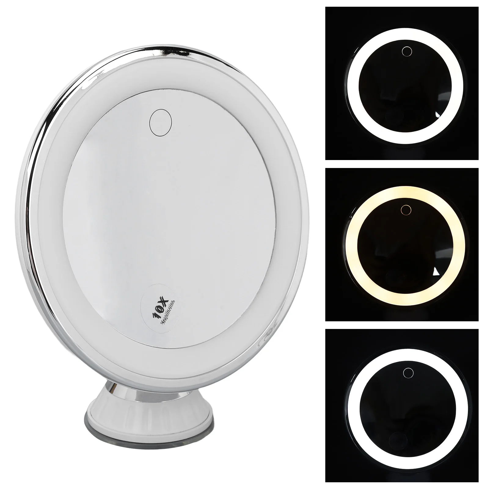 Suction Cup Makeup Mirror with 3 Light Colors Alloy 22 LED Lamp Beads 10x Magnify Rotating Mirror Easy Install Battery Powered