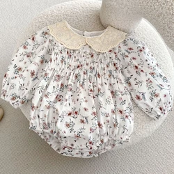 Autumn new baby clothing, 0-2 year old female baby, crawling clothes, waist cinching long sleeved printed bag, flatbed clothes