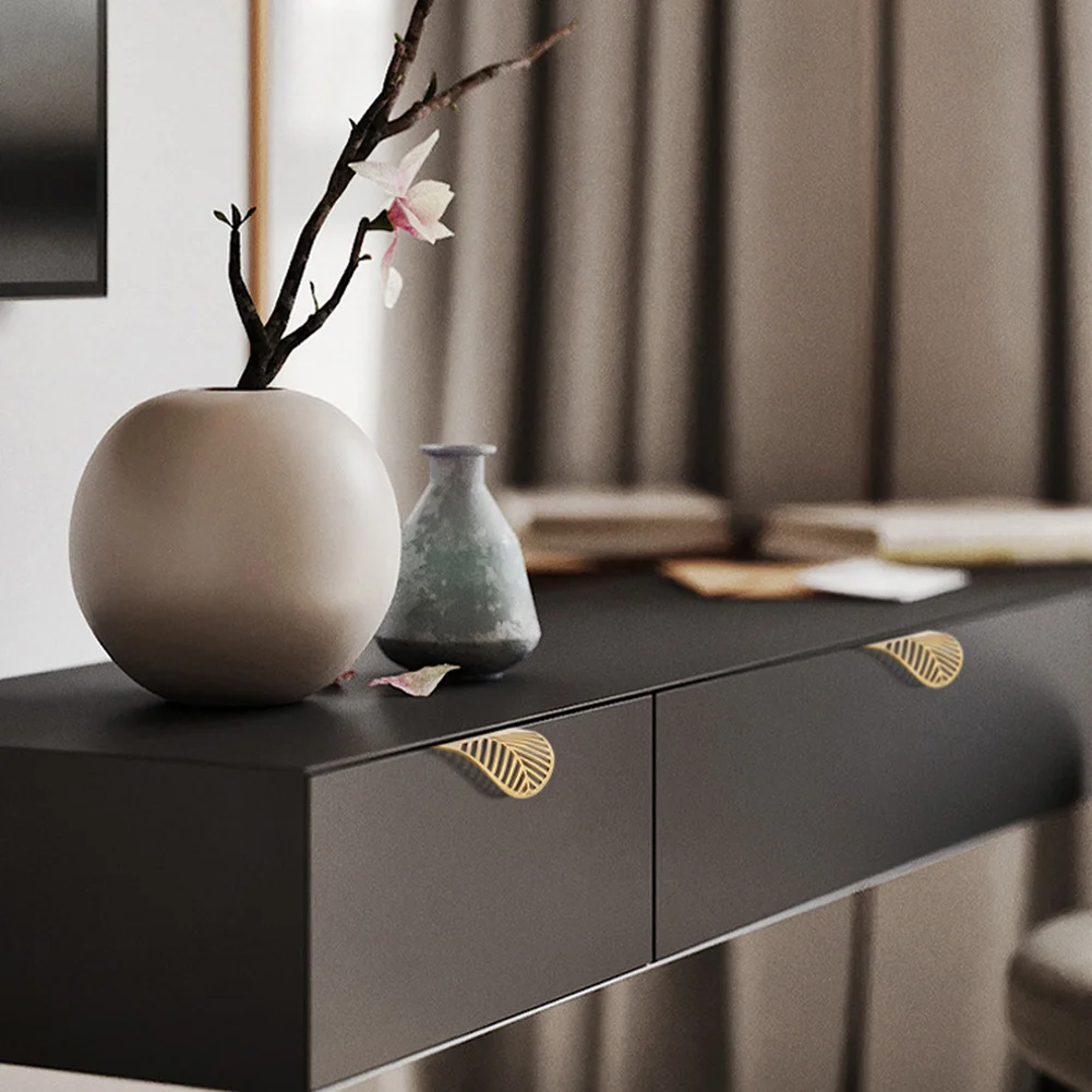 2pcs Zinc Alloy Cabinet Door Drawer Handle Leaf Shaped Furniture Handle Hidden= Cabinet Handles For Drawers Wardrobe 2026 New