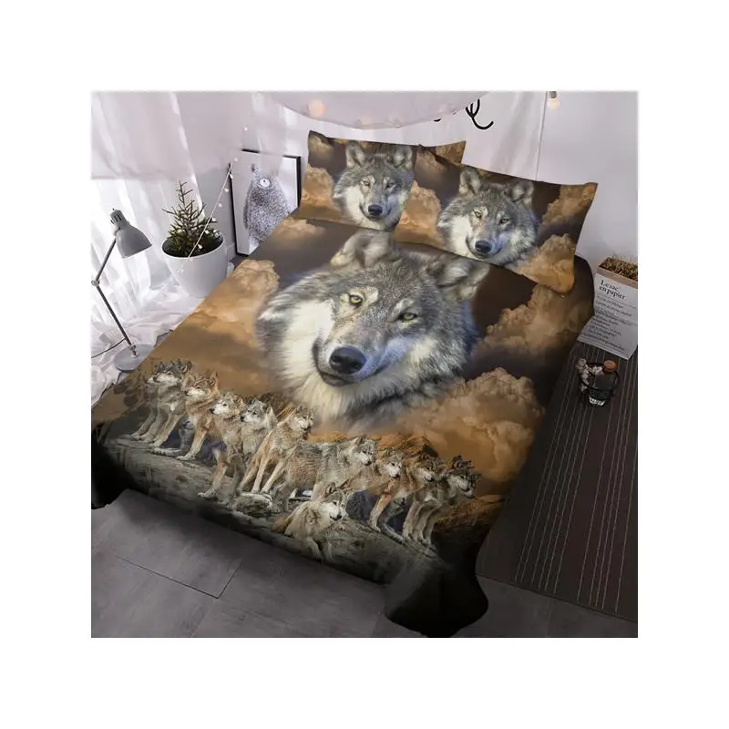 

Brave Wolf Pack Bedding Set - Animal Leader Duvet Cover with 2 Pillowcases, Twin Size - Calm Design for Animal Lovers