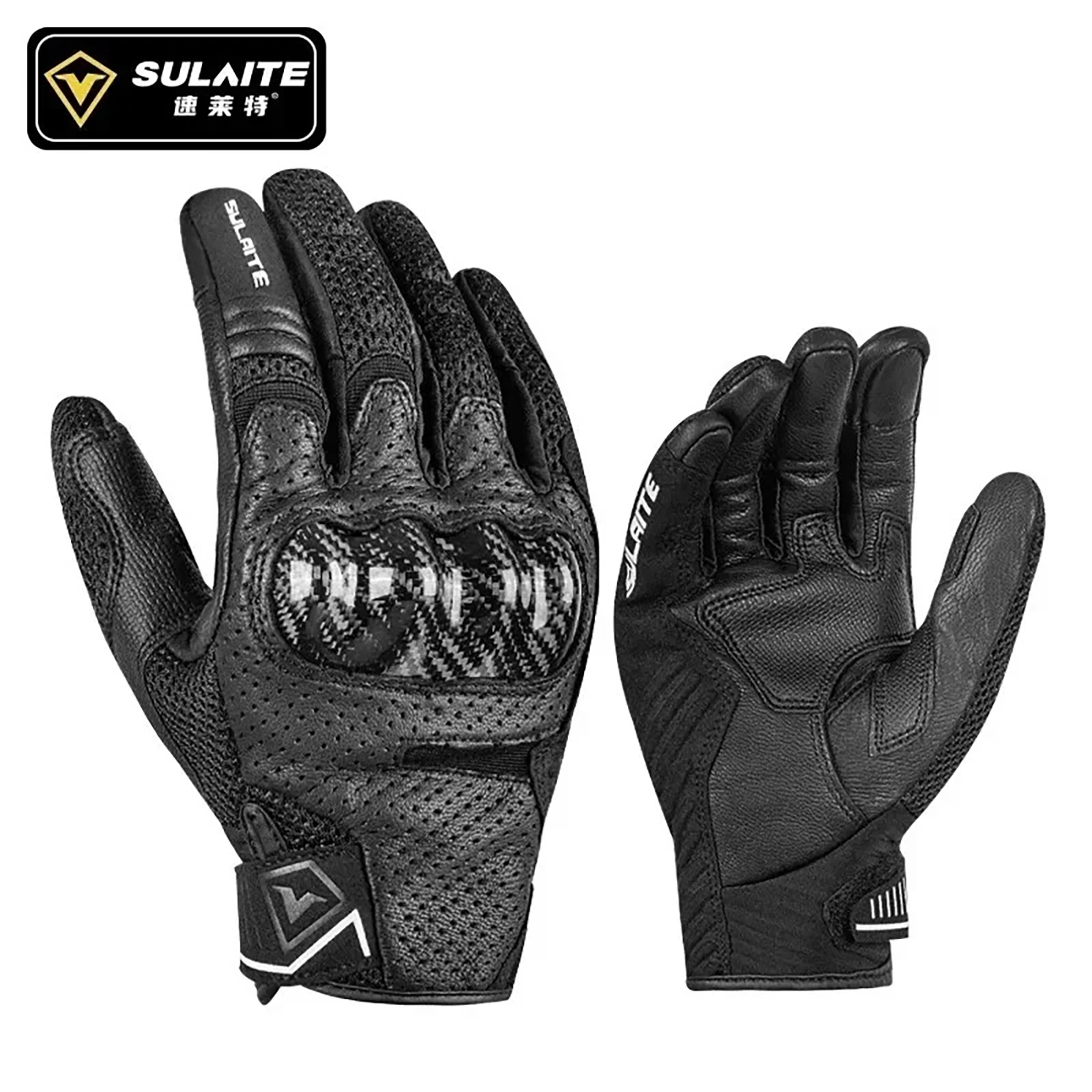 

Sulaite Retro Goat Leather Motorcycle Gloves Carbon Fiber Hard Shell Cycling Gloves Motorbike Summer Gloves Road Bike Anti-drop