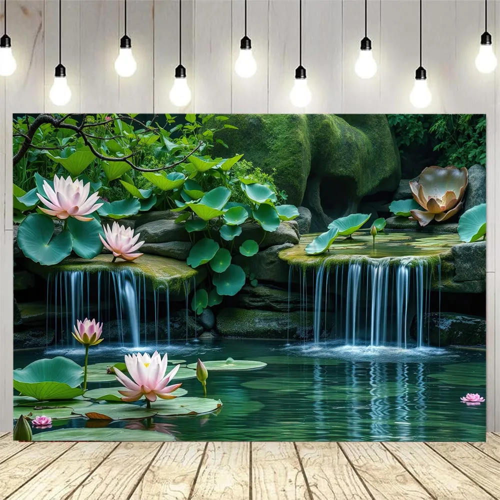 

3D Pond Lotus Waterfall Landscape Tapestry Wall Hanging, Multiple Sizes, Wall Decoration for Living Room, Bedroom, and Office