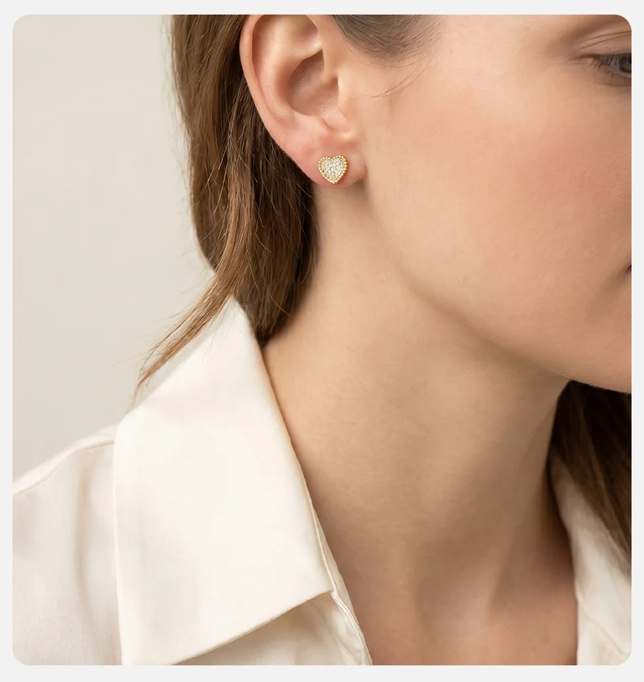 Vnox Trendige Kubische Zirkonia Elefanten-Ohrringe für Frauen 18K Vergoldete Niedliche Herz-Blumen-Ohrstecker Piercing-Ohrringe Täglicher Schmuck – Detail 7
