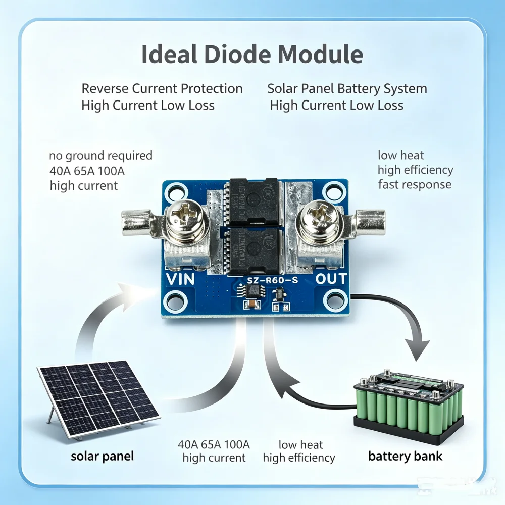 No Voltage Limit 40a 65a 100a High Current Ideal Diode Module Anti Backflow And Anti Reverse Connection Solar Charging Module